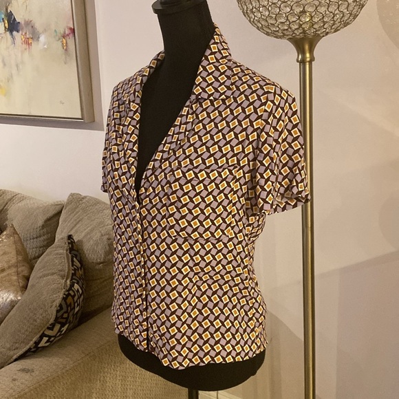 Reformation Brown and White Fitted Button Down Shirt size M - Picture 3 of 5